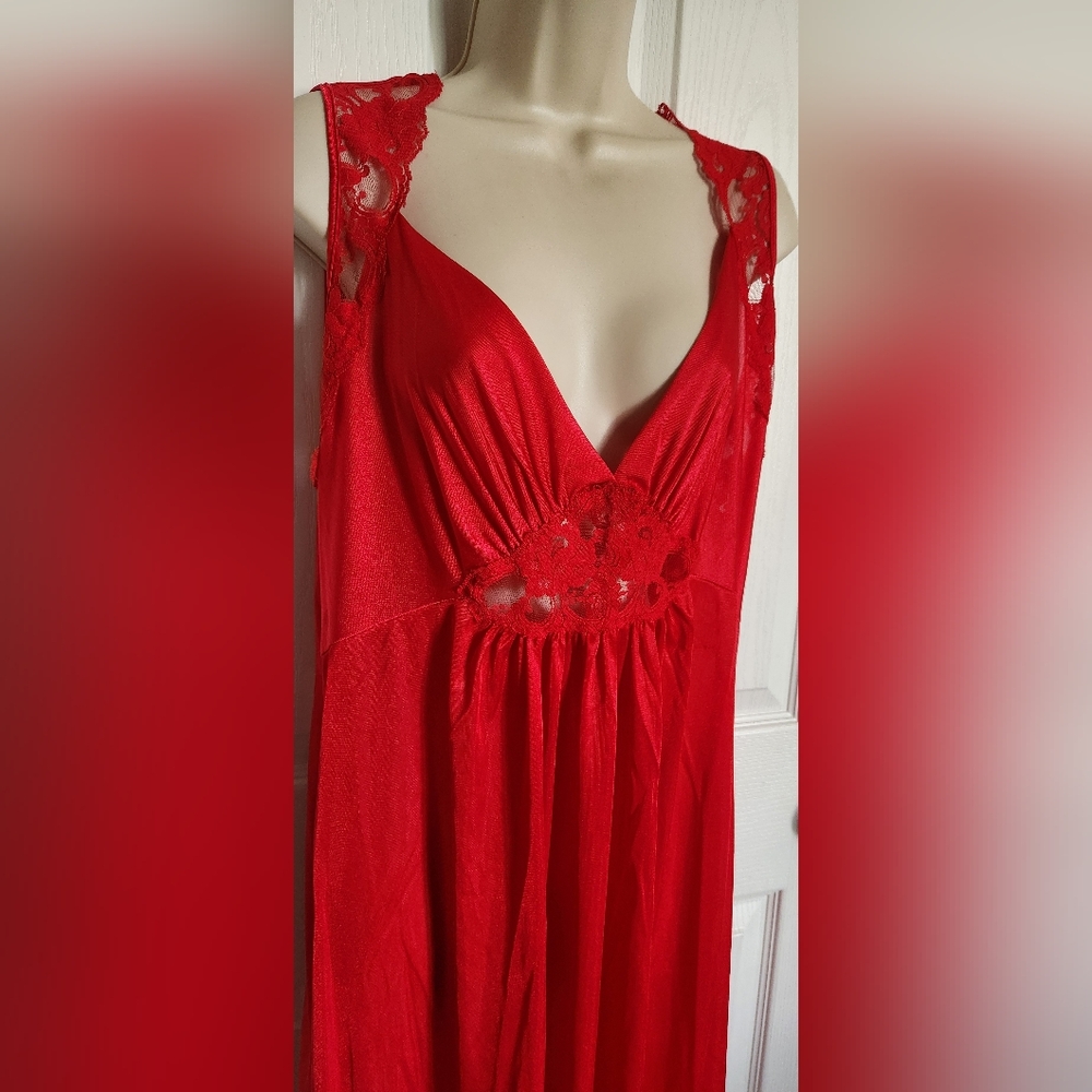 Partners Intimates Vintage Red maxi  Slip Dress - Probable Large to XL - Picture 2 of 6